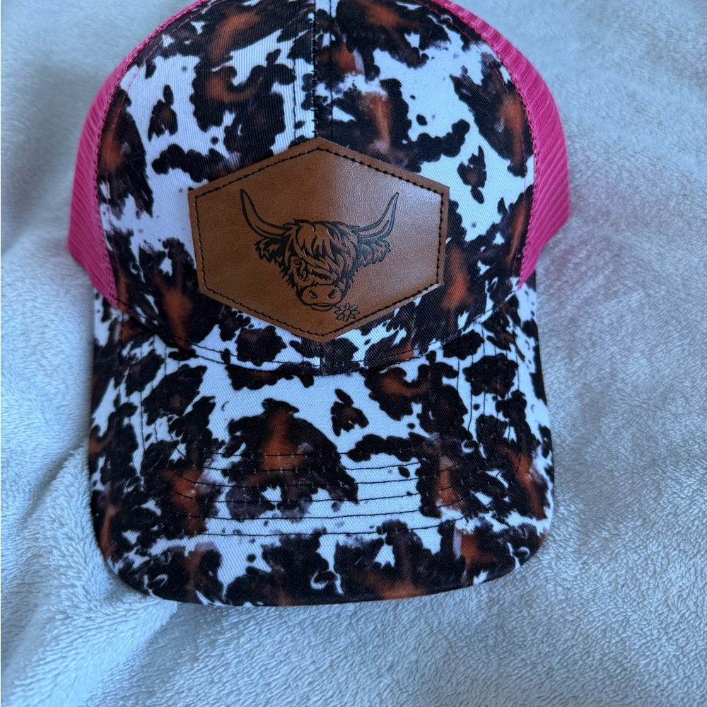 Source Unknown Pink and Brown Cow Print Hat